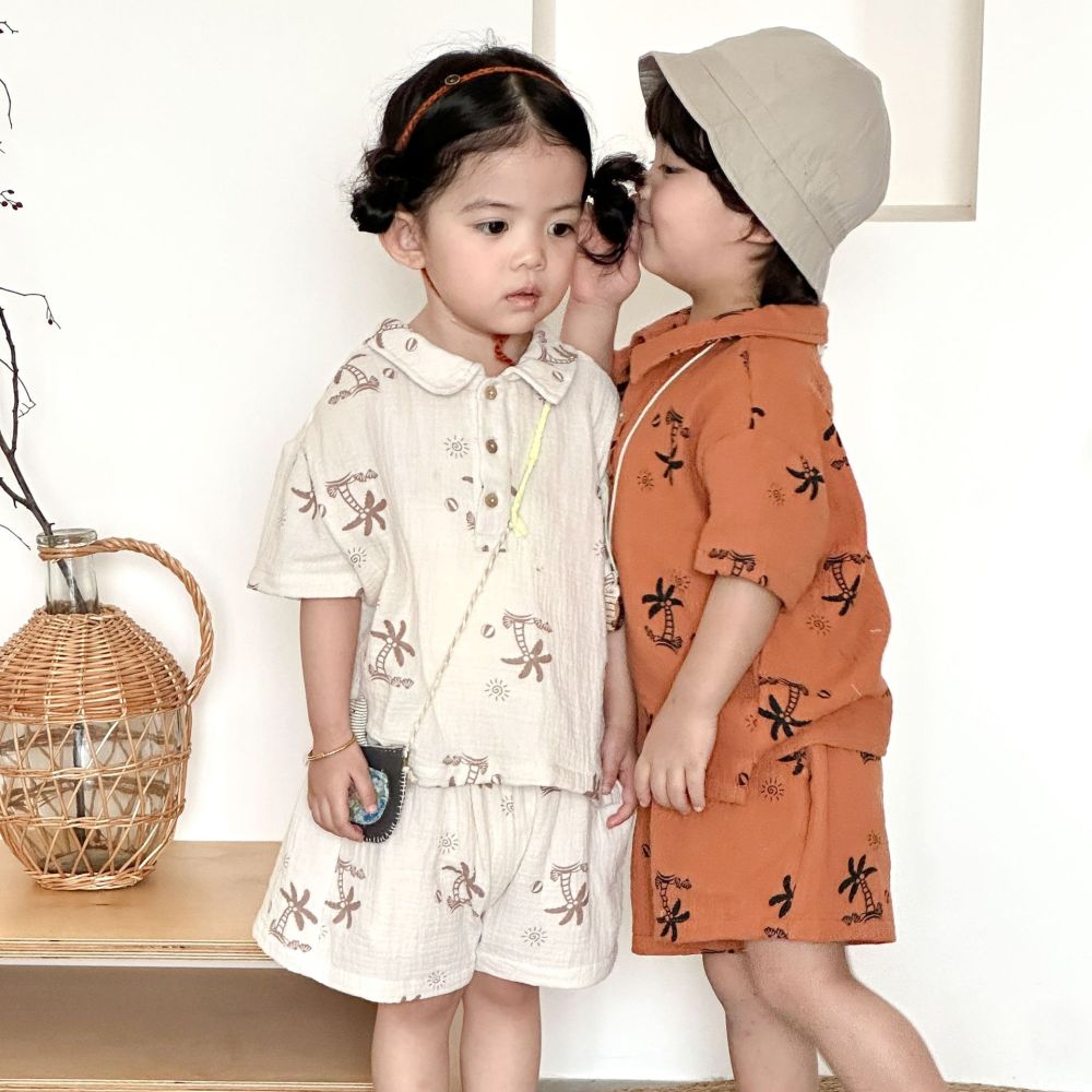 儿童夏季套装纯棉纱布女童宝宝2026新款夏装薄款男童休闲短袖短裤
