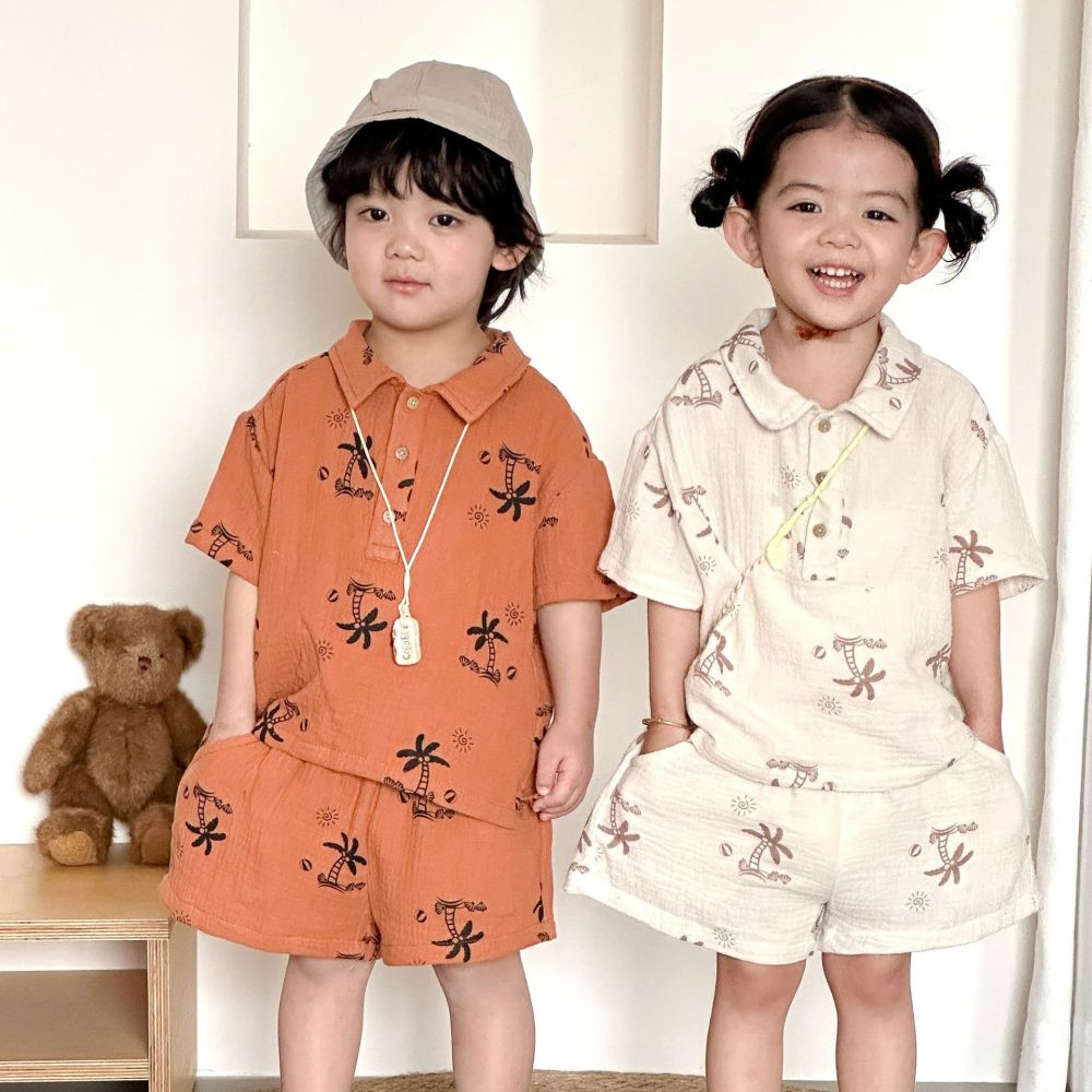 儿童夏季套装纯棉纱布女童宝宝2026新款夏装薄款男童休闲短袖短裤