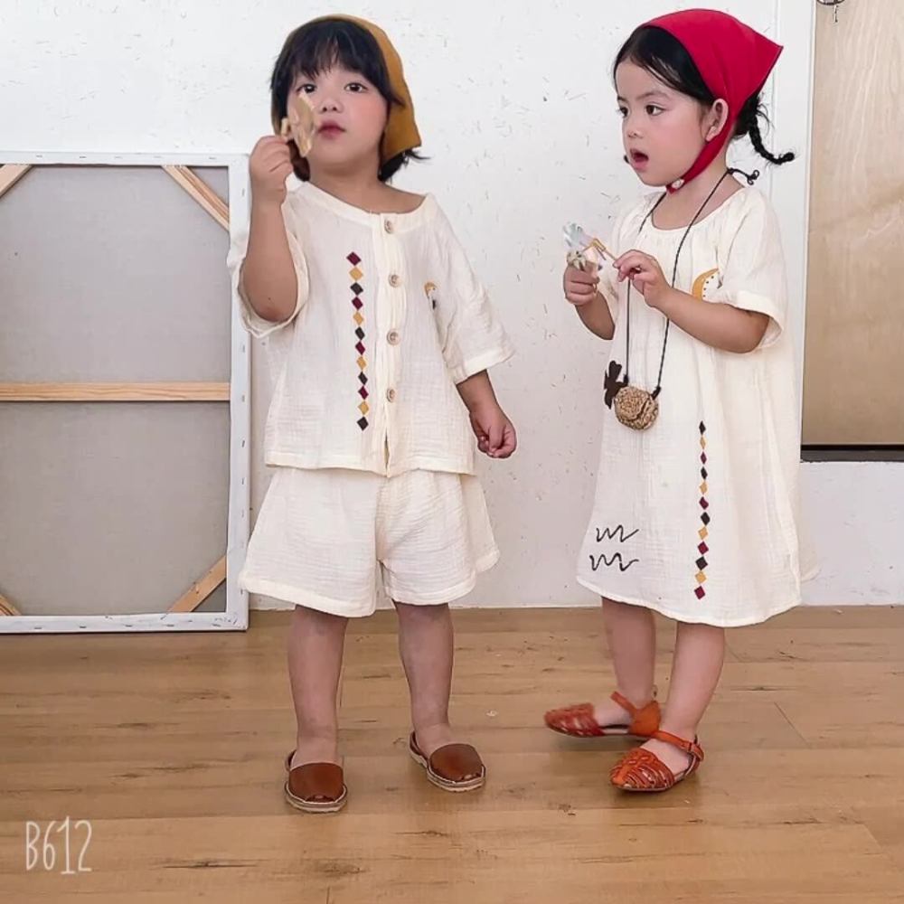 儿童睡衣夏季棉纱纯棉女童睡裙宝宝2026新款小男孩家居服兄妹套装