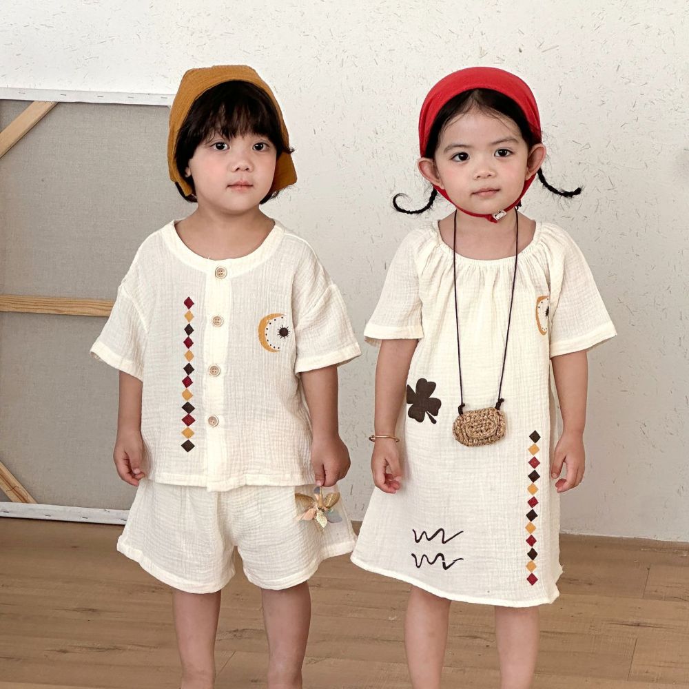 儿童睡衣夏季棉纱纯棉女童睡裙宝宝2026新款小男孩家居服兄妹套装