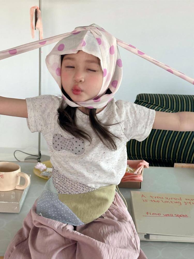 女童春夏套装2026新款小女孩韩系蝴蝶结T恤+防蚊灯笼裤童套装