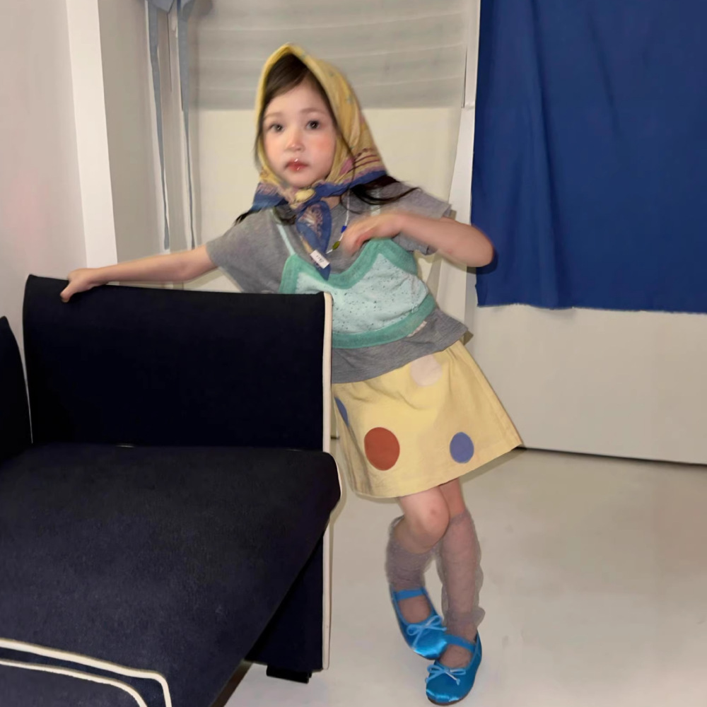 外贸女童套装26春季新款小童套装多巴胺背心+圆点半身裙