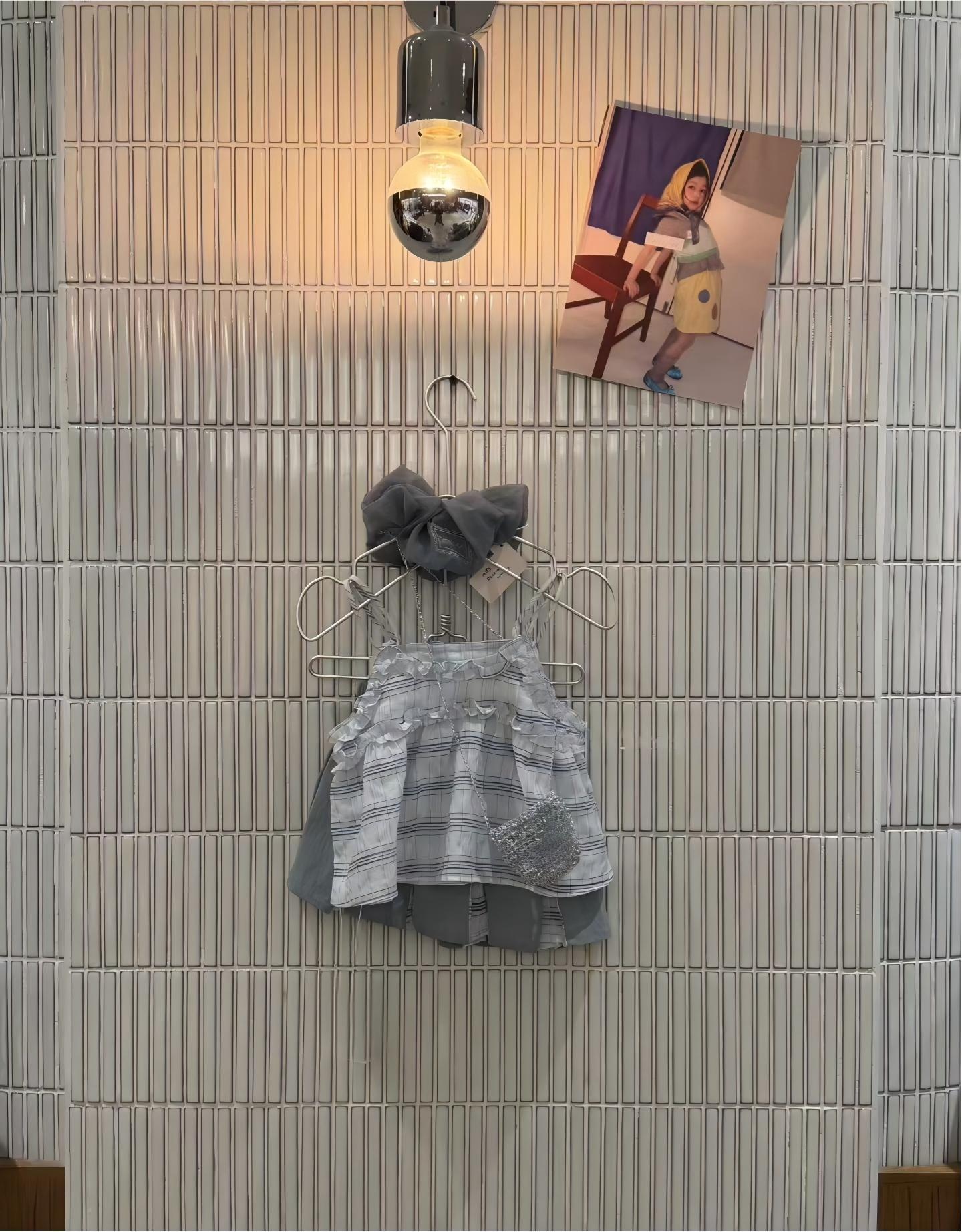 韩系童装2026春夏新款女童套装格子甜美吊带小衫+半身裙两件套