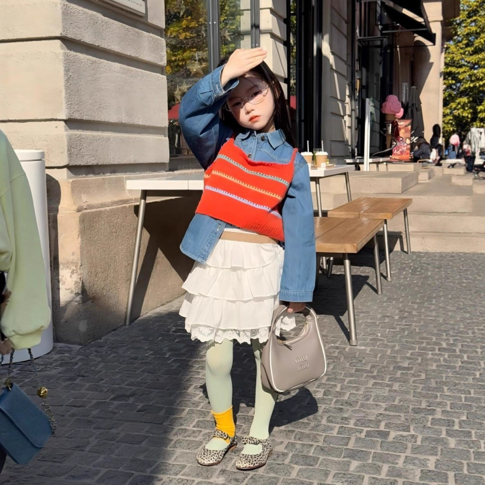 韩国女童针织吊带2026春夏季新款儿童ins背心女宝花边裙女童套装