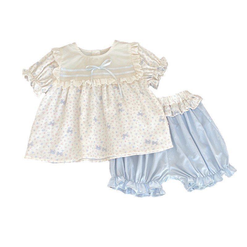 【现货】XT269013女童童套装2026夏季新品碎花上衣花边短裤两件套