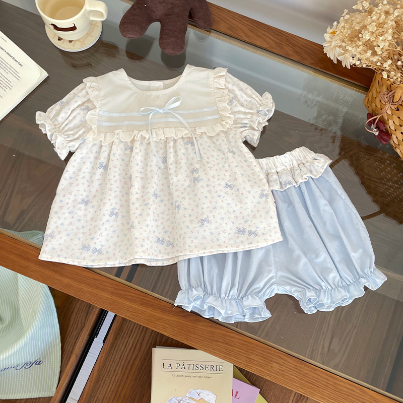 【现货】XT269013女童童套装2026夏季新品碎花上衣花边短裤两件套