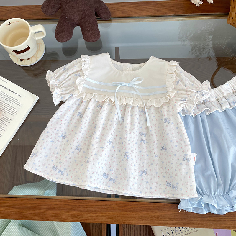 【现货】XT269013女童童套装2026夏季新品碎花上衣花边短裤两件套