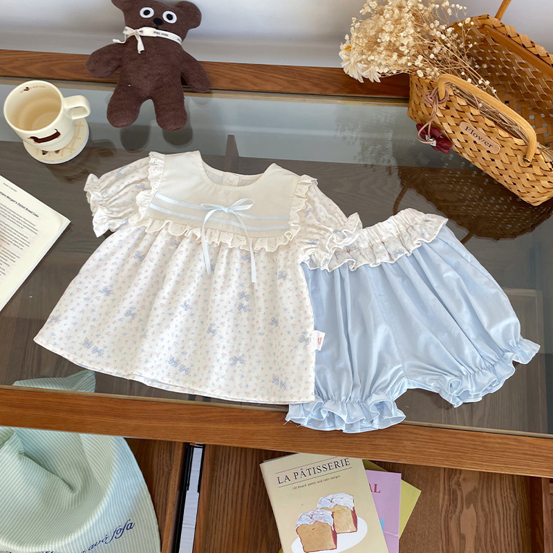 【现货】XT269013女童童套装2026夏季新品碎花上衣花边短裤两件套