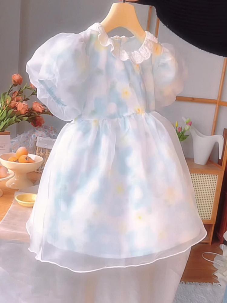 【现货】女童童裙2025夏季新女童童装网纱花朵连衣裙中小童夏季