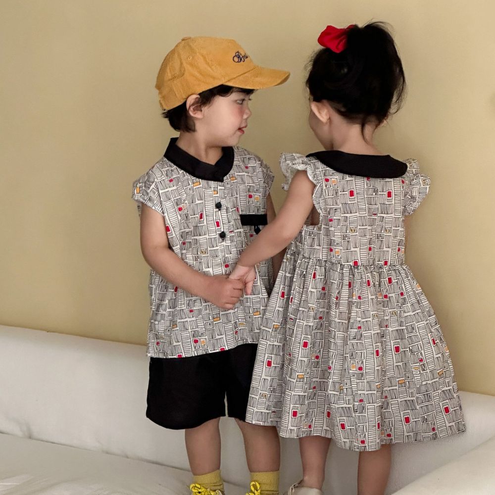 儿童夏季背心套装男童休闲2026新款宝宝女童洋气连衣裙姐弟兄妹装