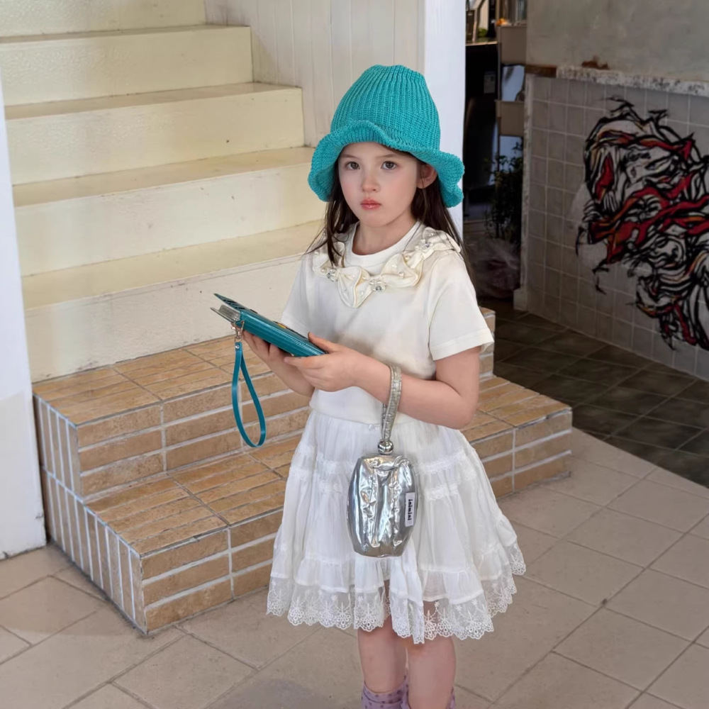 2026年夏季新款甜美女童韩版橡筋蕾丝拼接薄款半身裙洋气百搭半裙