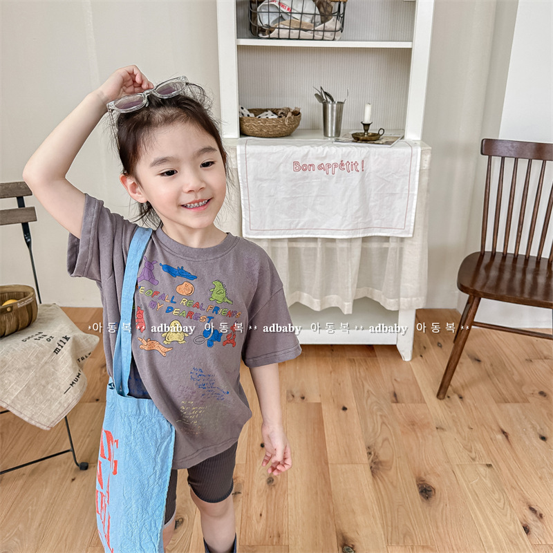 2026童装夏季儿童韩版活性印花女童短袖T恤夏装男童打底衫 123292