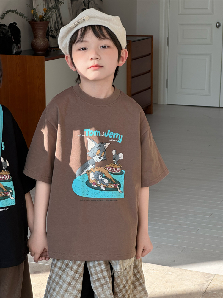 童短袖2026夏新品韩版儿童卡通猫咪短袖男女童宽松圆领t恤上衣