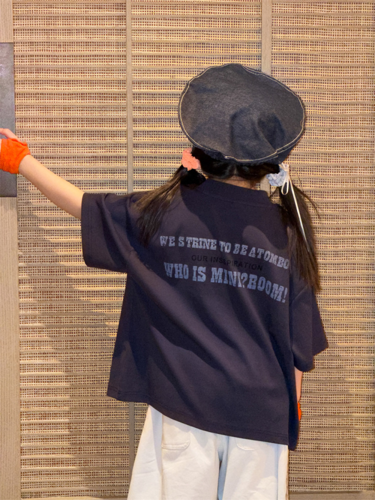2026春季新款韩版儿童后背字母印花短袖男女童百搭休闲宽松T恤潮