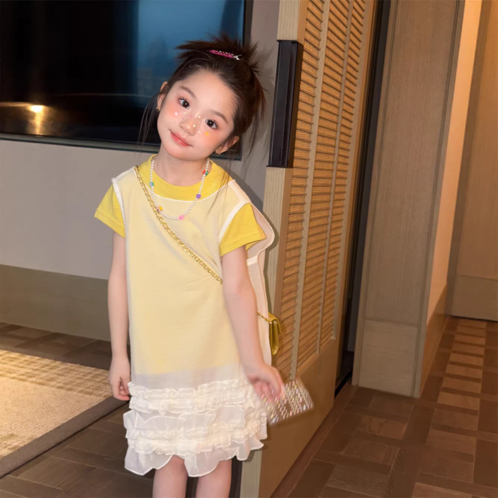 2026夏季新款韩版女童洋气网纱背心裙女孩甜美清新下摆花边公主裙
