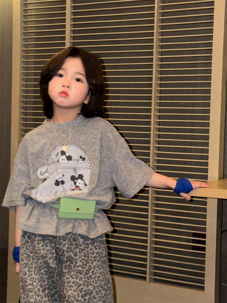 童T恤2026春季新款韩版儿童卡通印花短袖男女童毛巾针织宽松T恤潮