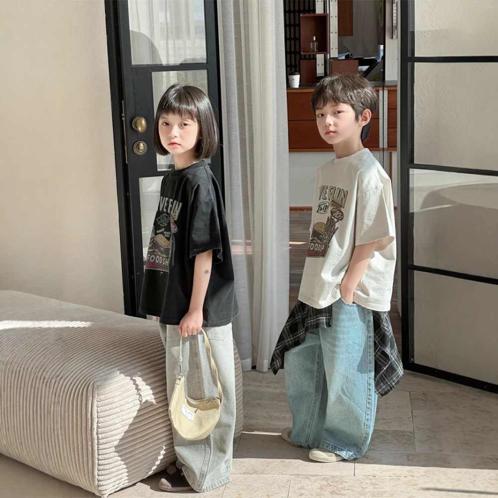 2026夏季新款韩版儿童可乐汉堡印花短袖男女童时尚宽松圆领T恤潮