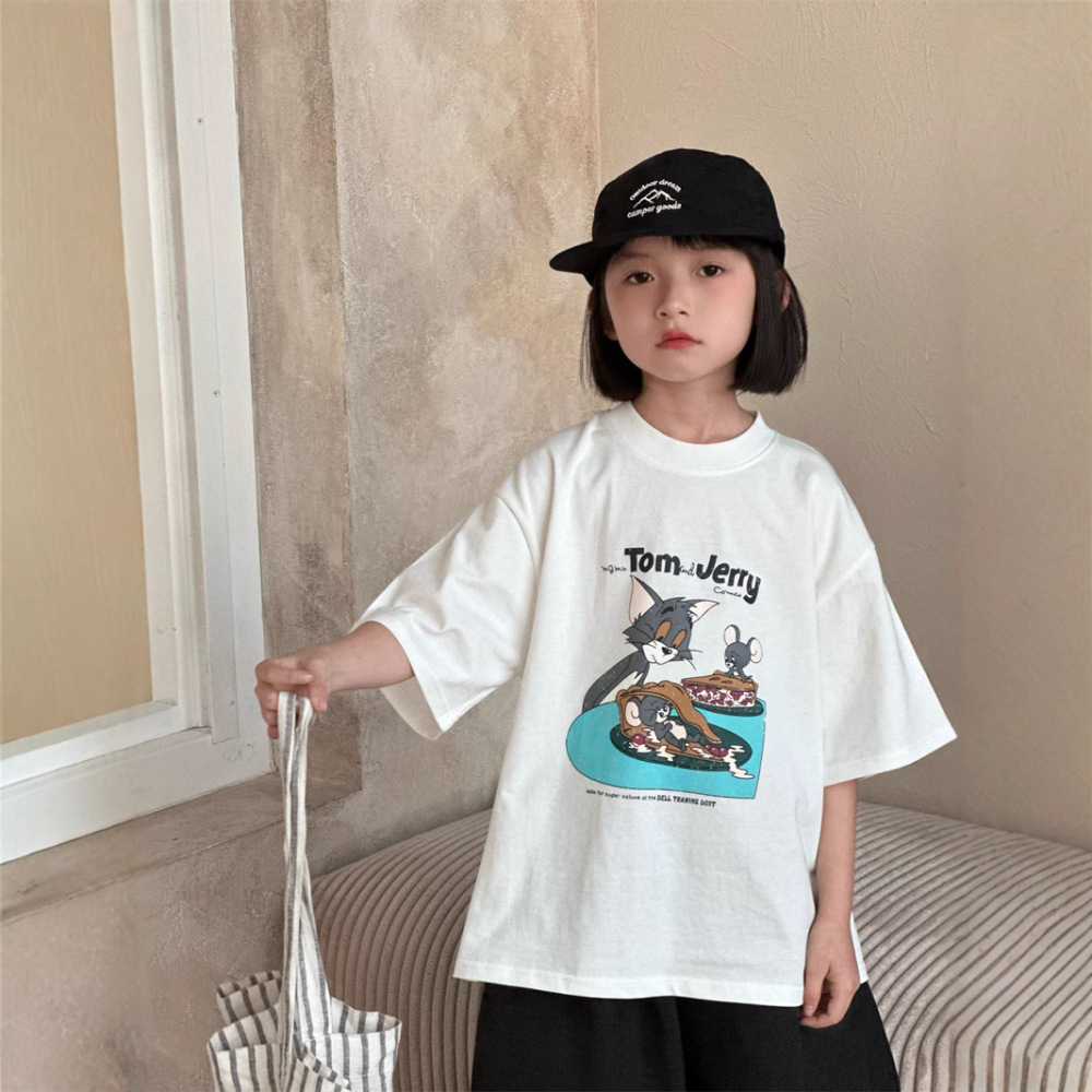 童短袖2026夏新品韩版儿童卡通猫咪短袖男女童宽松圆领t恤上衣