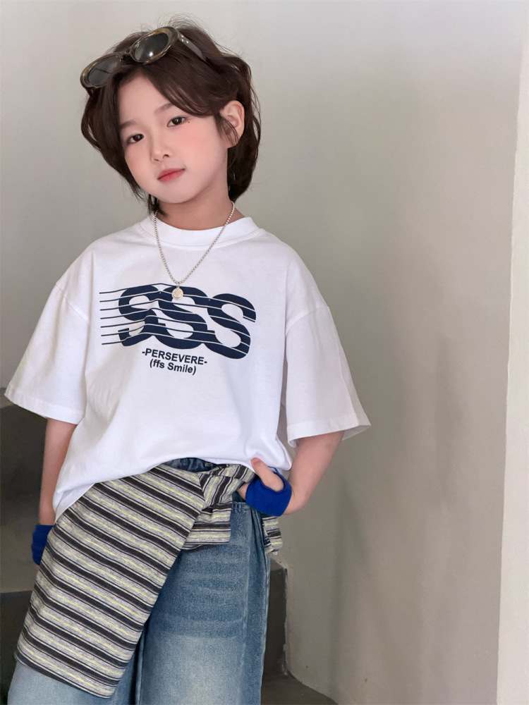 2026春夏童装新款韩版儿童字母印花短袖男女童百搭宽松舒适T恤潮