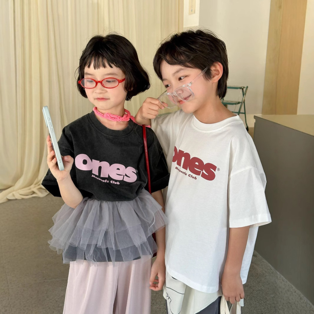 童短袖2026夏季新款韩版儿童做旧字母短袖男女童纯棉圆领t恤洋气