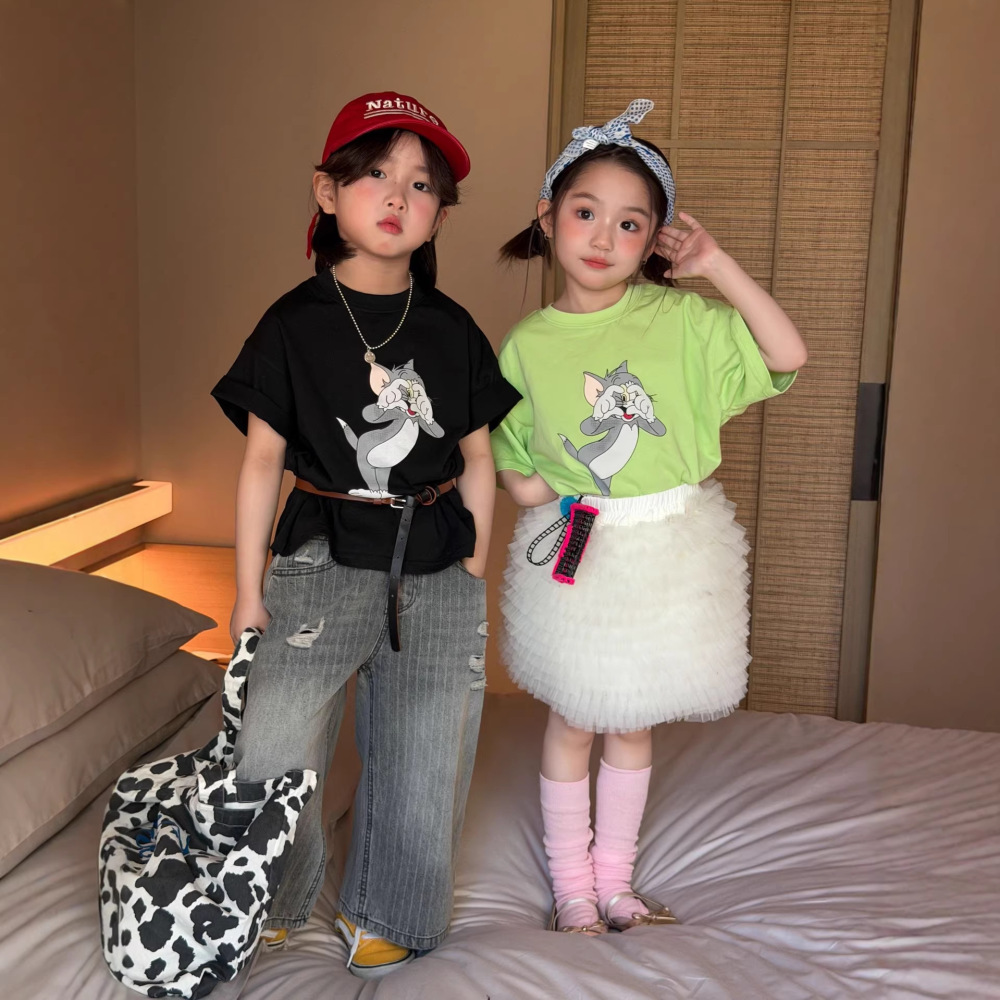 2026夏季新款童装儿童韩版老鼠印花短袖男女童圆领宽松T恤