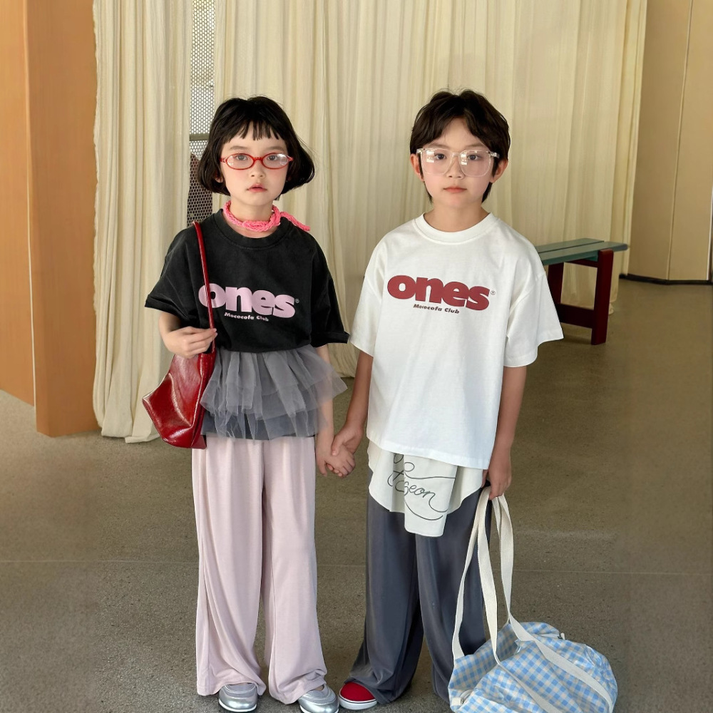 童短袖2026夏季新款韩版儿童做旧字母短袖男女童纯棉圆领t恤洋气
