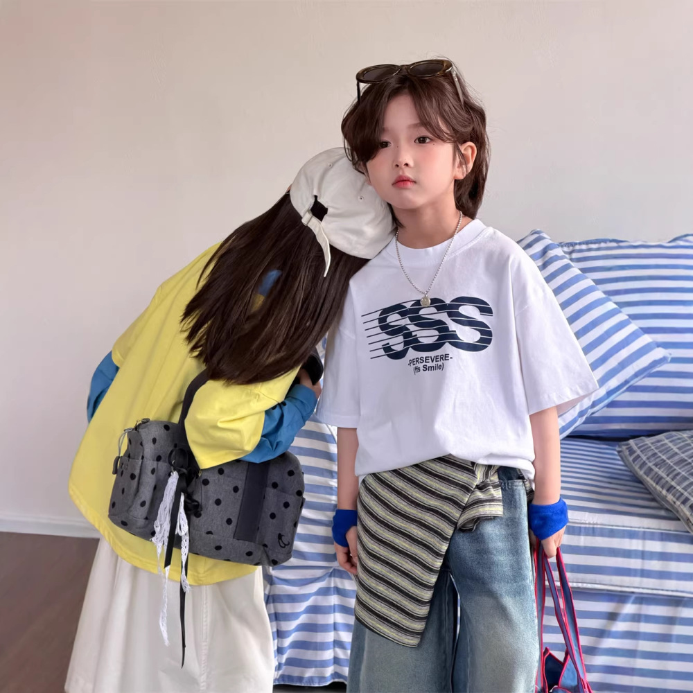2026春夏童装新款韩版儿童字母印花短袖男女童百搭宽松舒适T恤潮