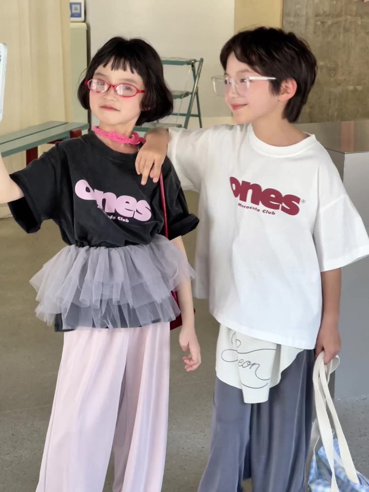 童短袖2026夏季新款韩版儿童做旧字母短袖男女童纯棉圆领t恤洋气