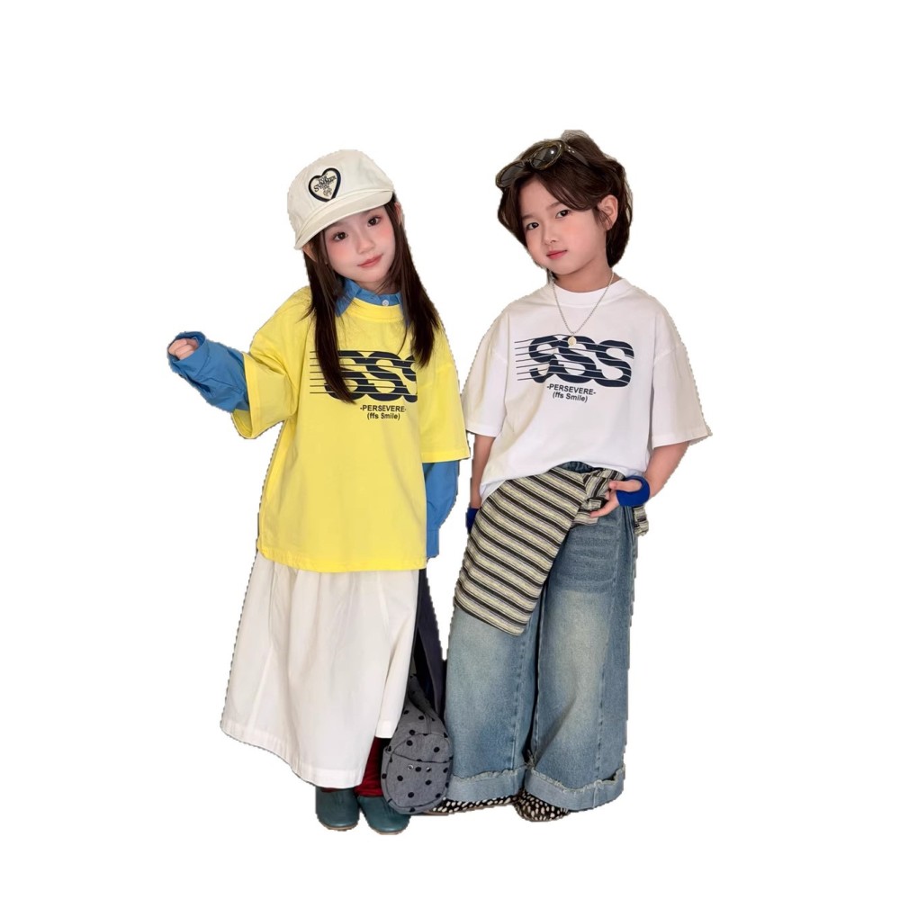 2026春夏童装新款韩版儿童字母印花短袖男女童百搭宽松舒适T恤潮
