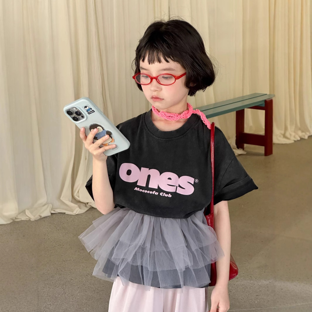童短袖2026夏季新款韩版儿童做旧字母短袖男女童纯棉圆领t恤洋气
