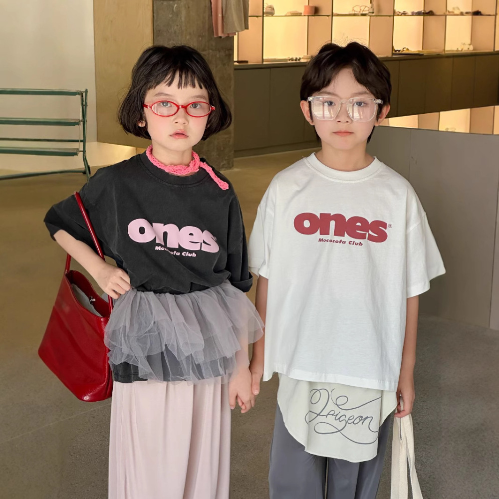 童短袖2026夏季新款韩版儿童做旧字母短袖男女童纯棉圆领t恤洋气