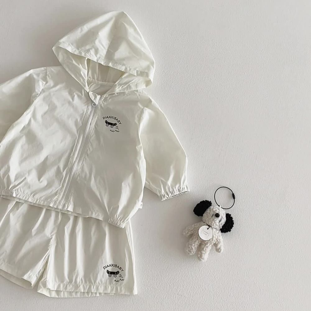 点兮夏季新款婴幼儿韩系简约防晒服套装宝宝连帽外套短裤两件套潮