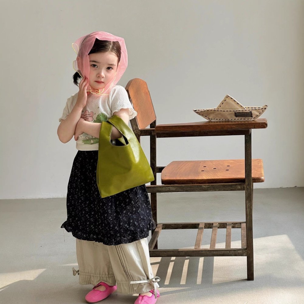 女童夏季套装2026新款小女孩韩系工艺卡通短袖工装蝴蝶结休闲裤