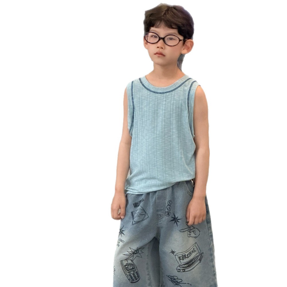 棉小铺男童背心儿童夏季韩版2026新款明线撞色柔软吸汗童装上衣潮