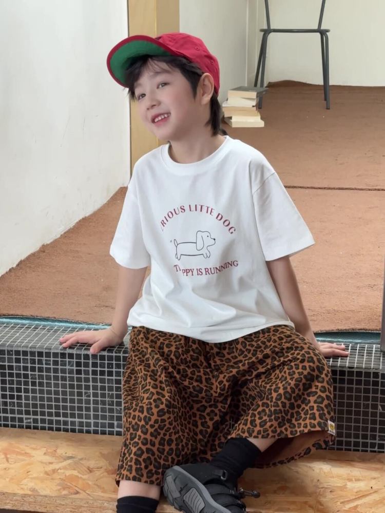 【加工定制】夏季新款韩版卡通小狗印花宝宝T恤圆领轻薄儿童短袖