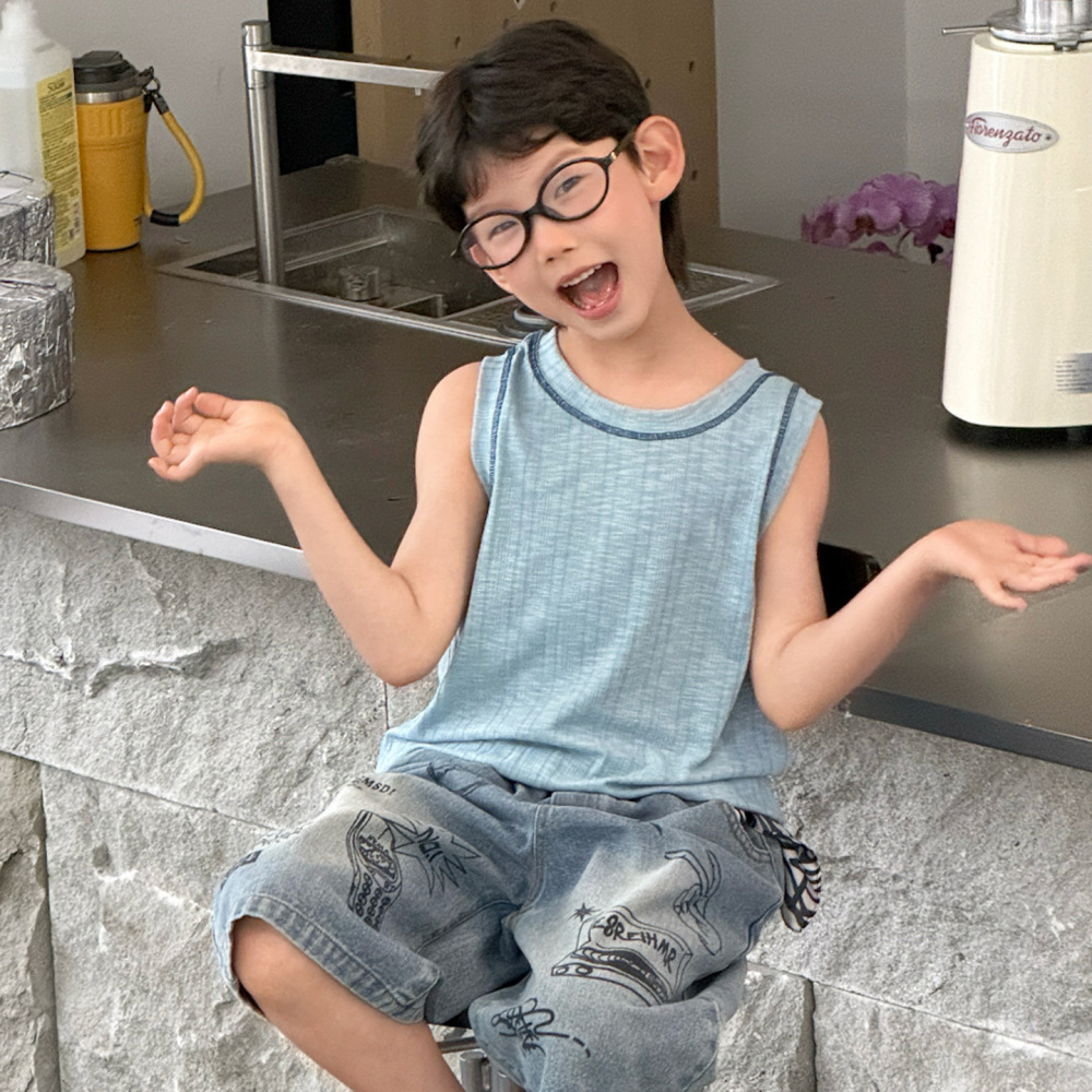 棉小铺男童背心儿童夏季韩版2026新款明线撞色柔软吸汗童装上衣潮