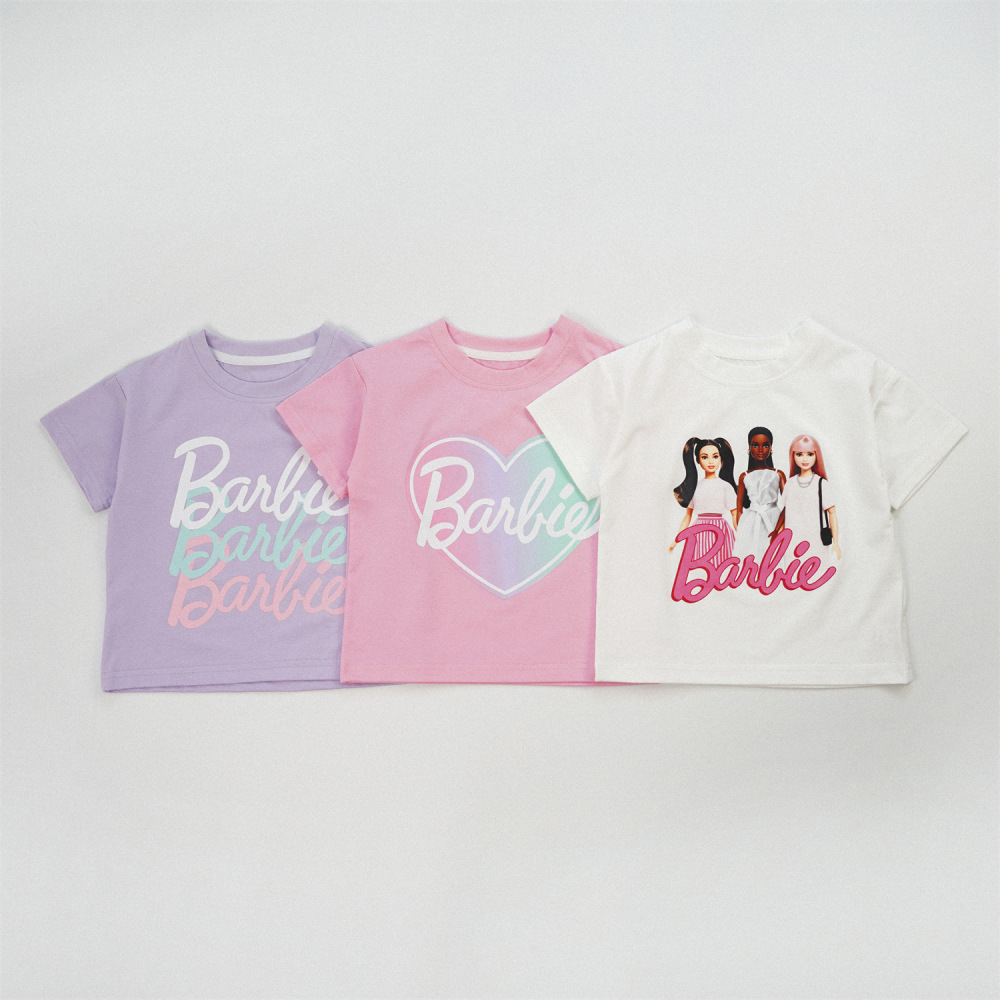 Barbie女童短袖t恤夏季可爱卡通中大童小童女孩夏天半袖女宝