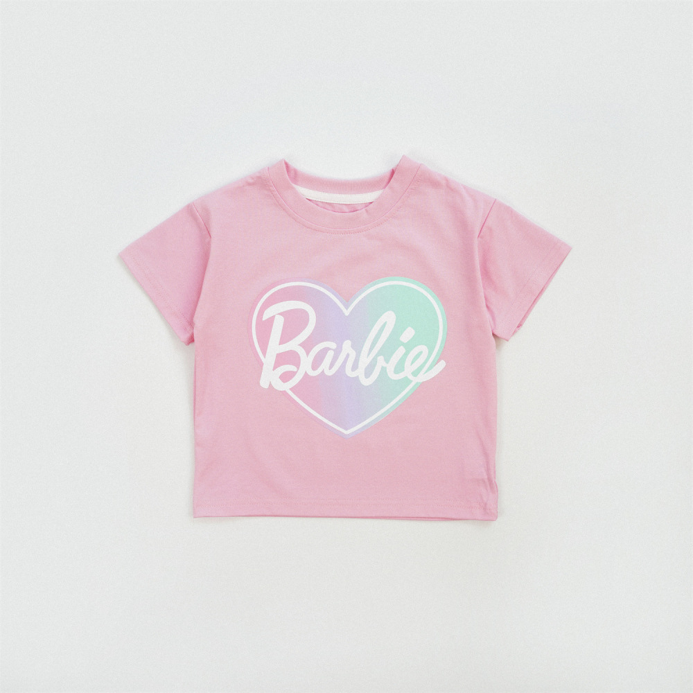 Barbie女童短袖t恤夏季可爱卡通中大童小童女孩夏天半袖女宝