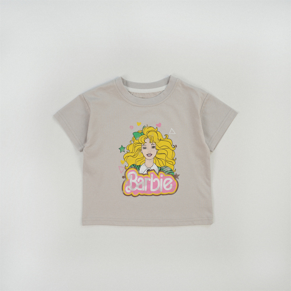 Barbie棉质短袖2026新款女童t恤时尚百搭洋气小女孩上衣夏季中宝