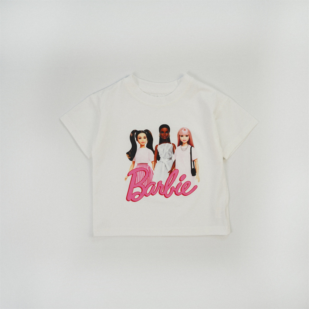 Barbie女童短袖t恤夏季可爱卡通中大童小童女孩夏天半袖女宝