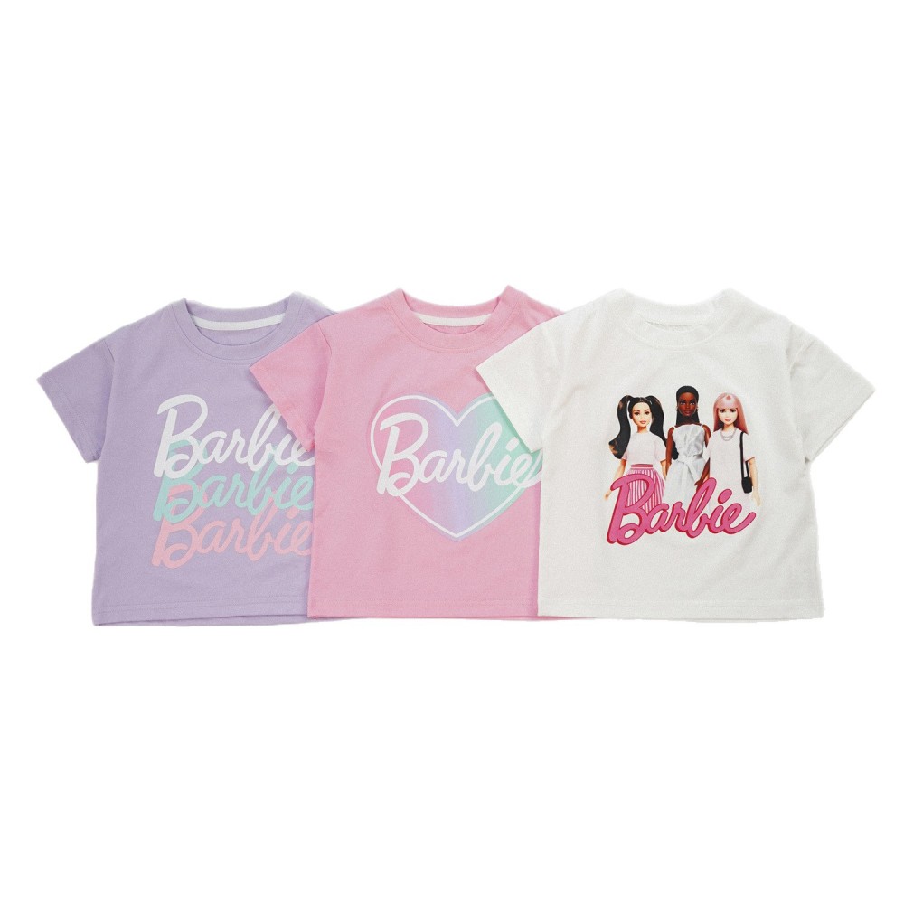 Barbie女童短袖t恤夏季可爱卡通中大童小童女孩夏天半袖女宝