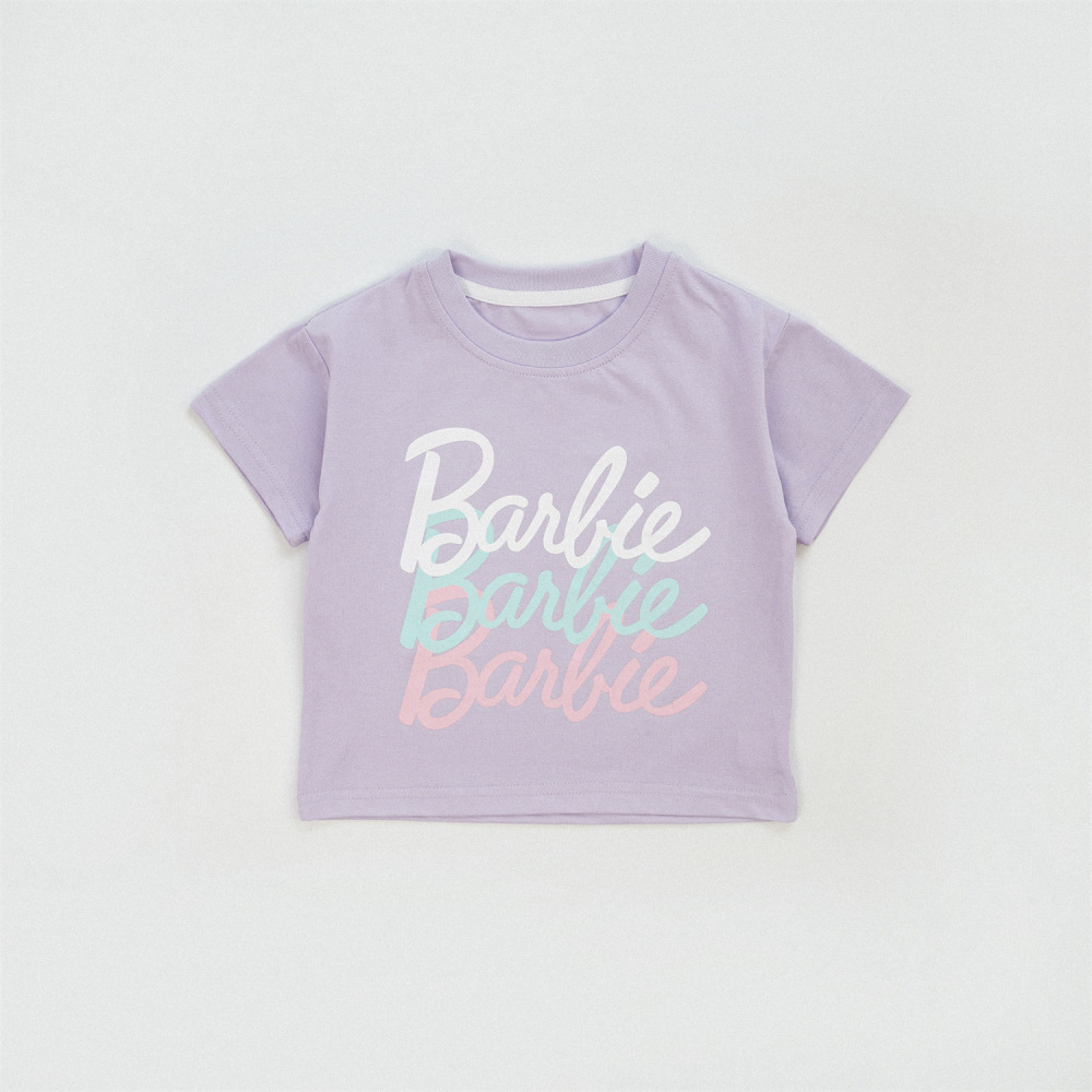 Barbie女童短袖t恤夏季可爱卡通中大童小童女孩夏天半袖女宝