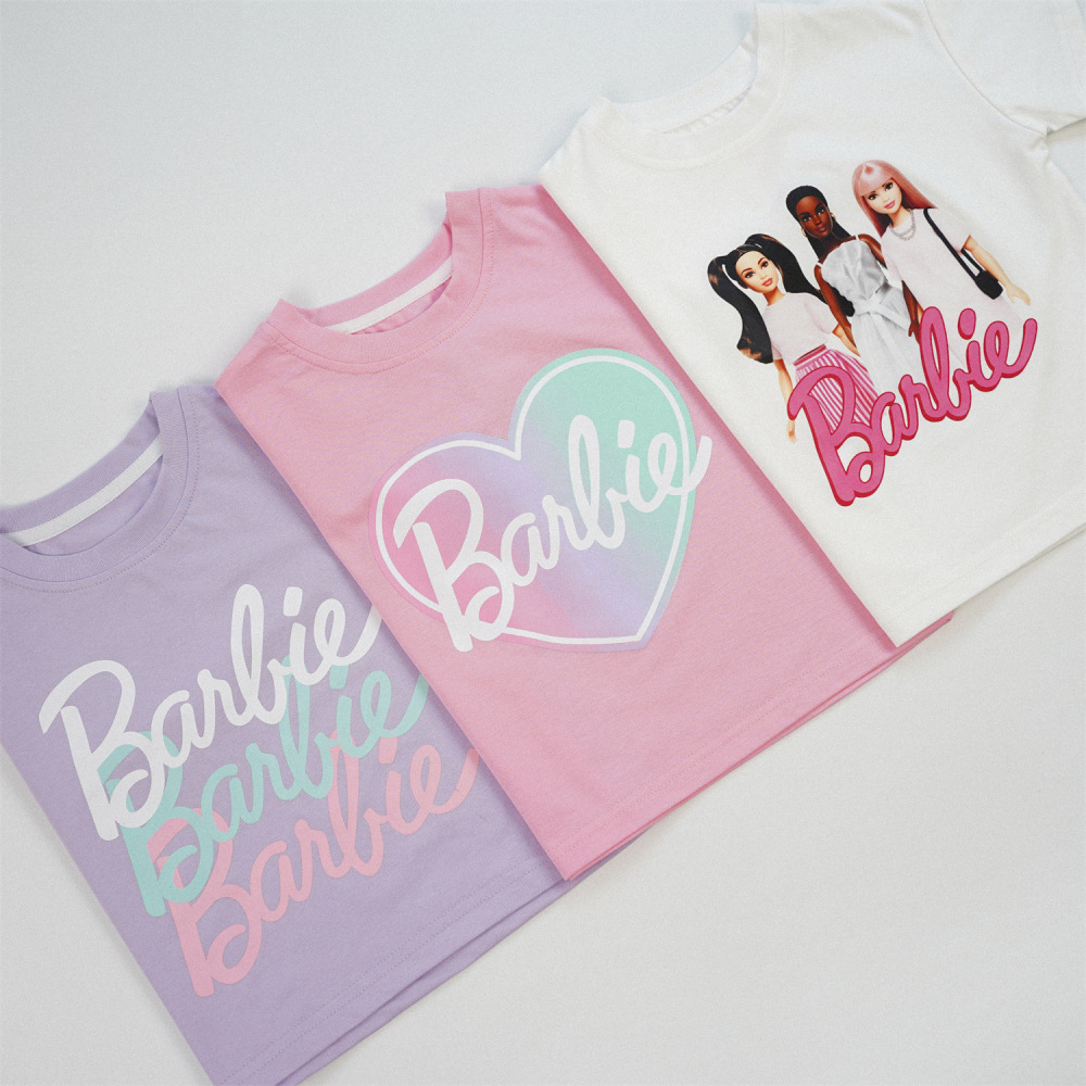 Barbie女童短袖t恤夏季可爱卡通中大童小童女孩夏天半袖女宝