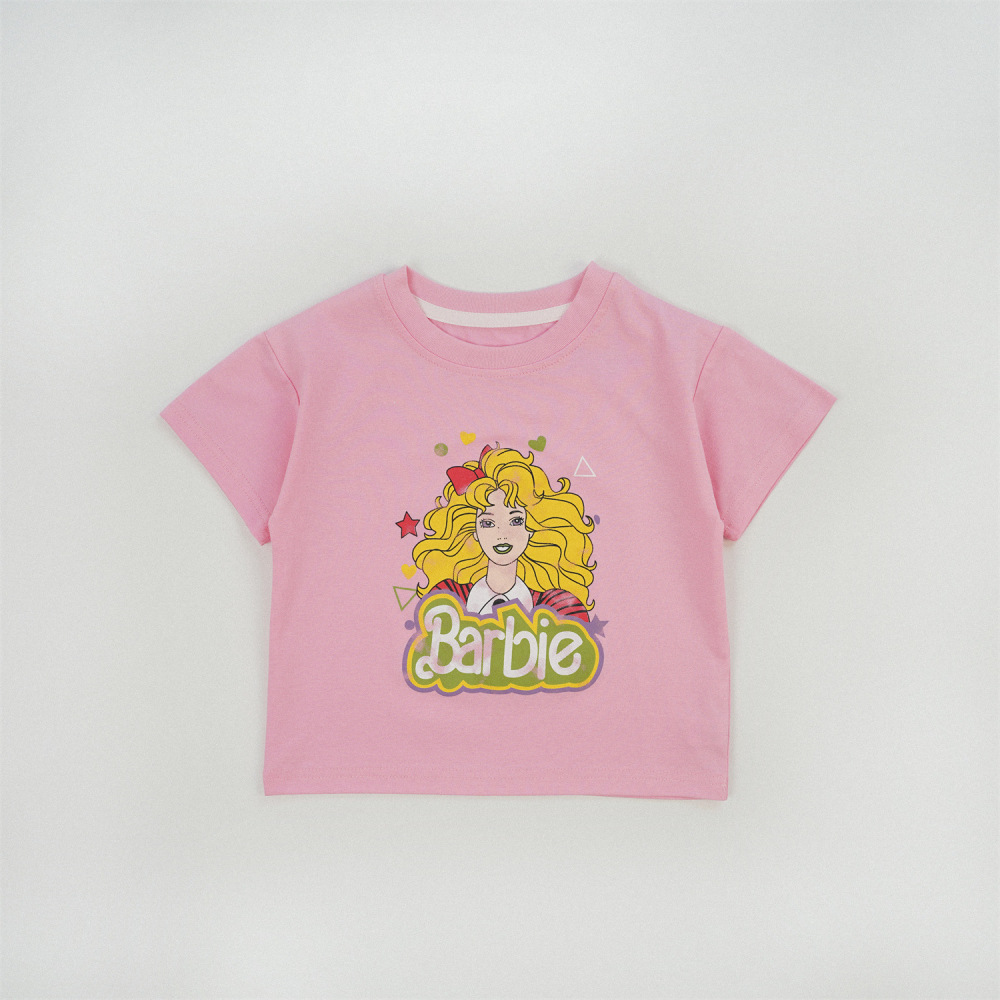 Barbie棉质短袖2026新款女童t恤时尚百搭洋气小女孩上衣夏季中宝