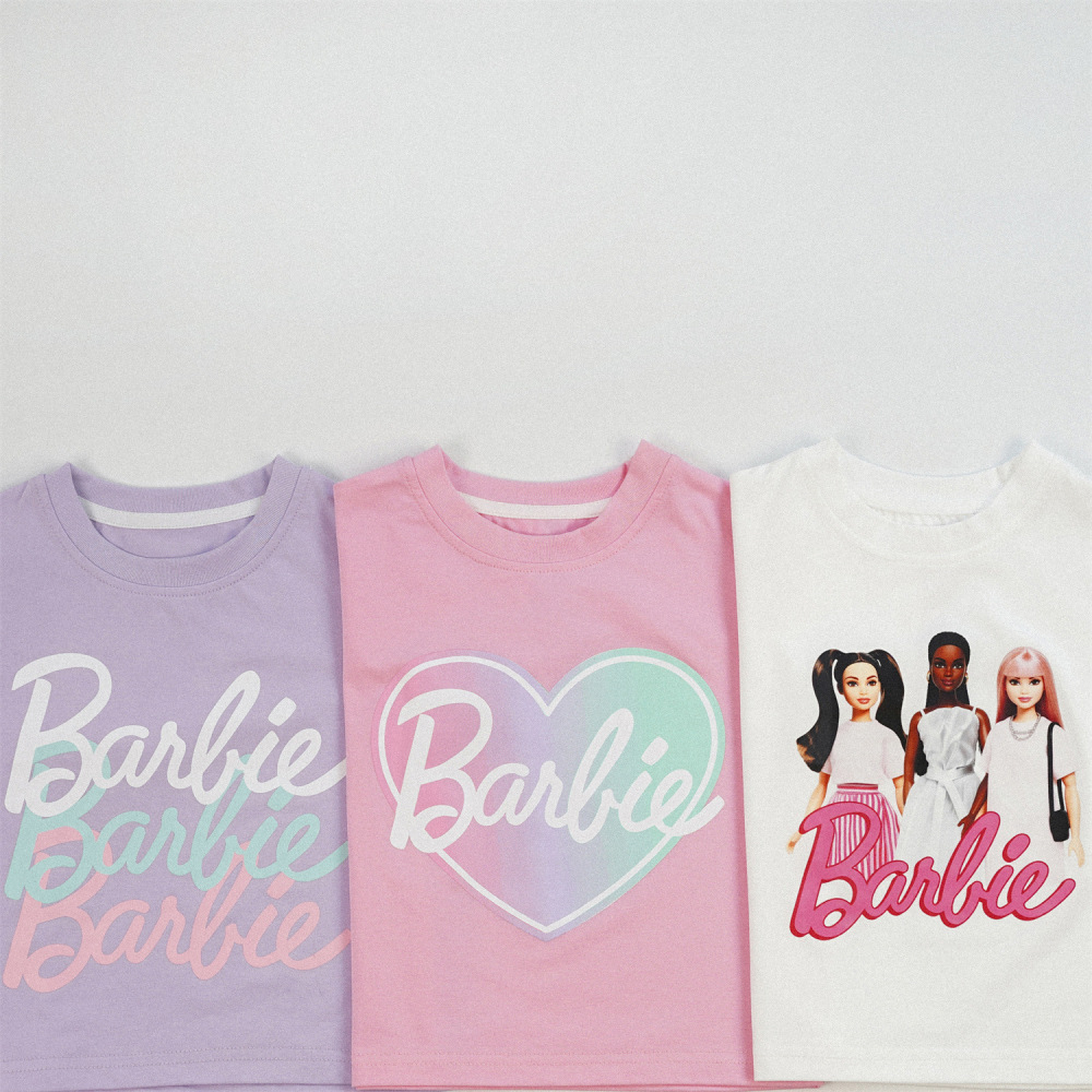 Barbie女童短袖t恤夏季可爱卡通中大童小童女孩夏天半袖女宝