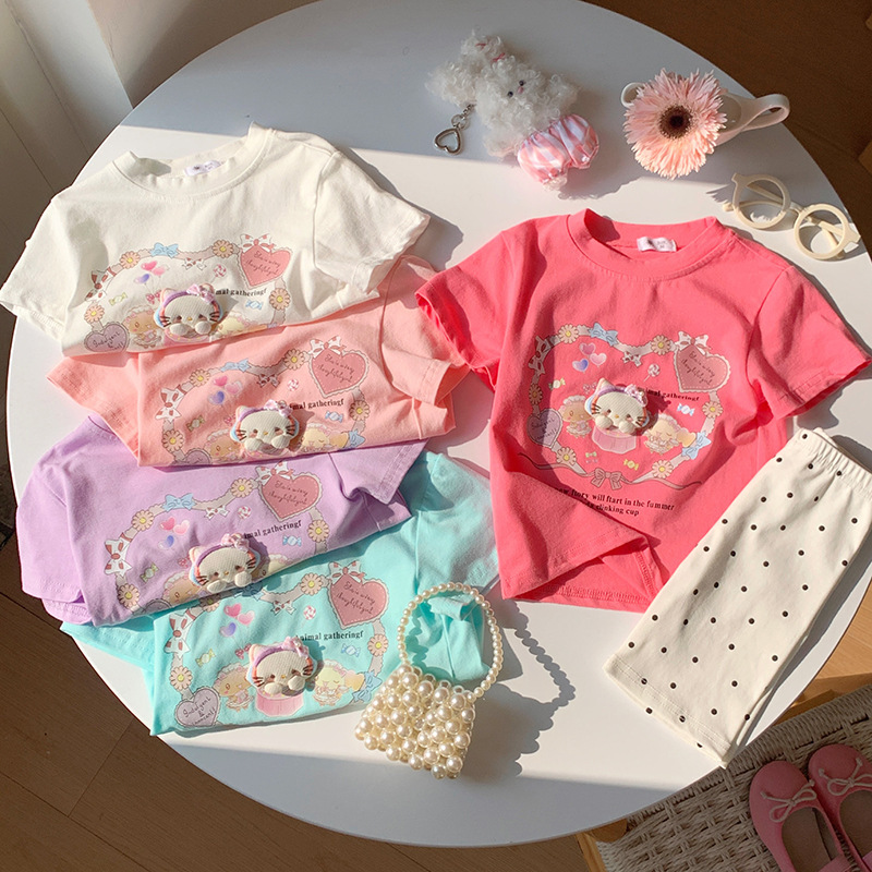 2026新款女童夏季卡通短袖T恤韩版可爱萌系动物印花儿童纯棉上衣