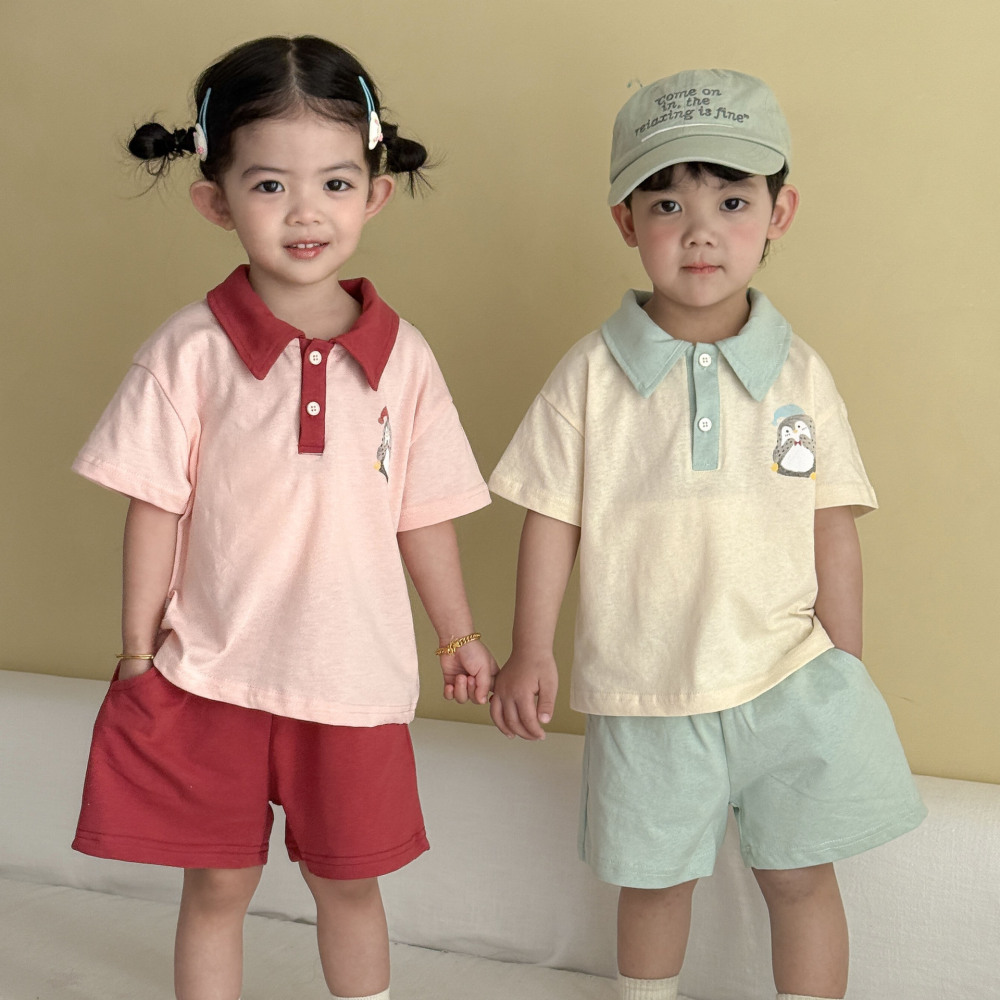 儿童夏季运动套装宝宝纯棉2026新款男女童休闲宽松短袖polo衫短裤