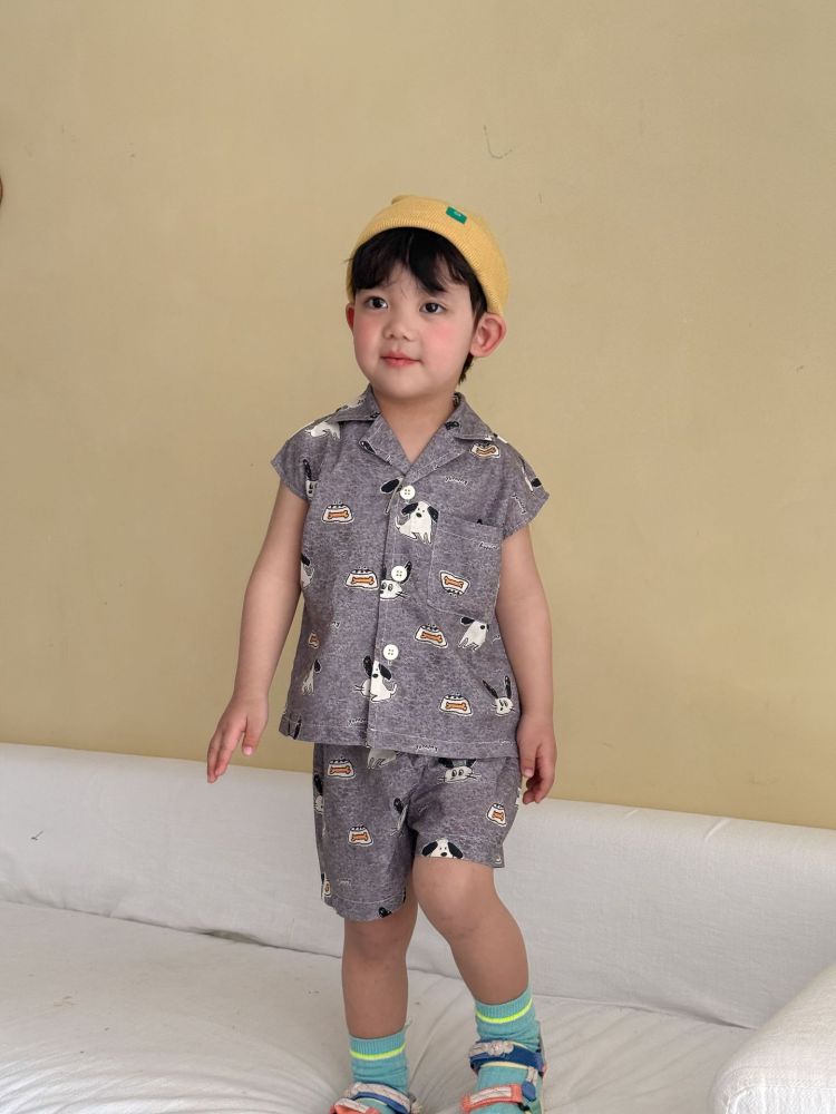 儿童夏季套装女童宽松休闲2026新款夏装男童无袖衬衫短裤宝宝衣服