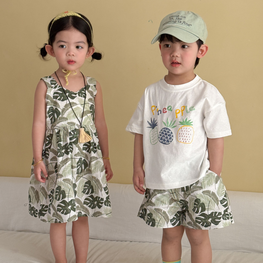 儿童夏季短袖套装男童度假2026新款宝宝女童背心连衣裙姐弟兄妹装