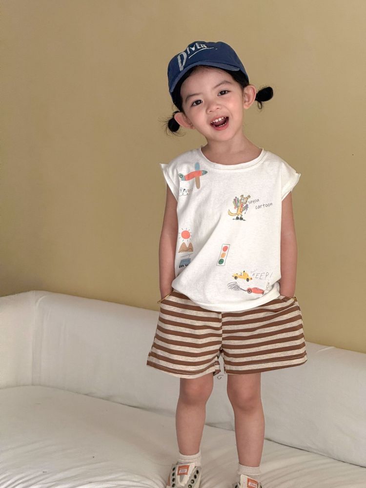儿童夏季运动套装宝宝纯棉条纹2026新款女童宽松休闲男童背心短裤